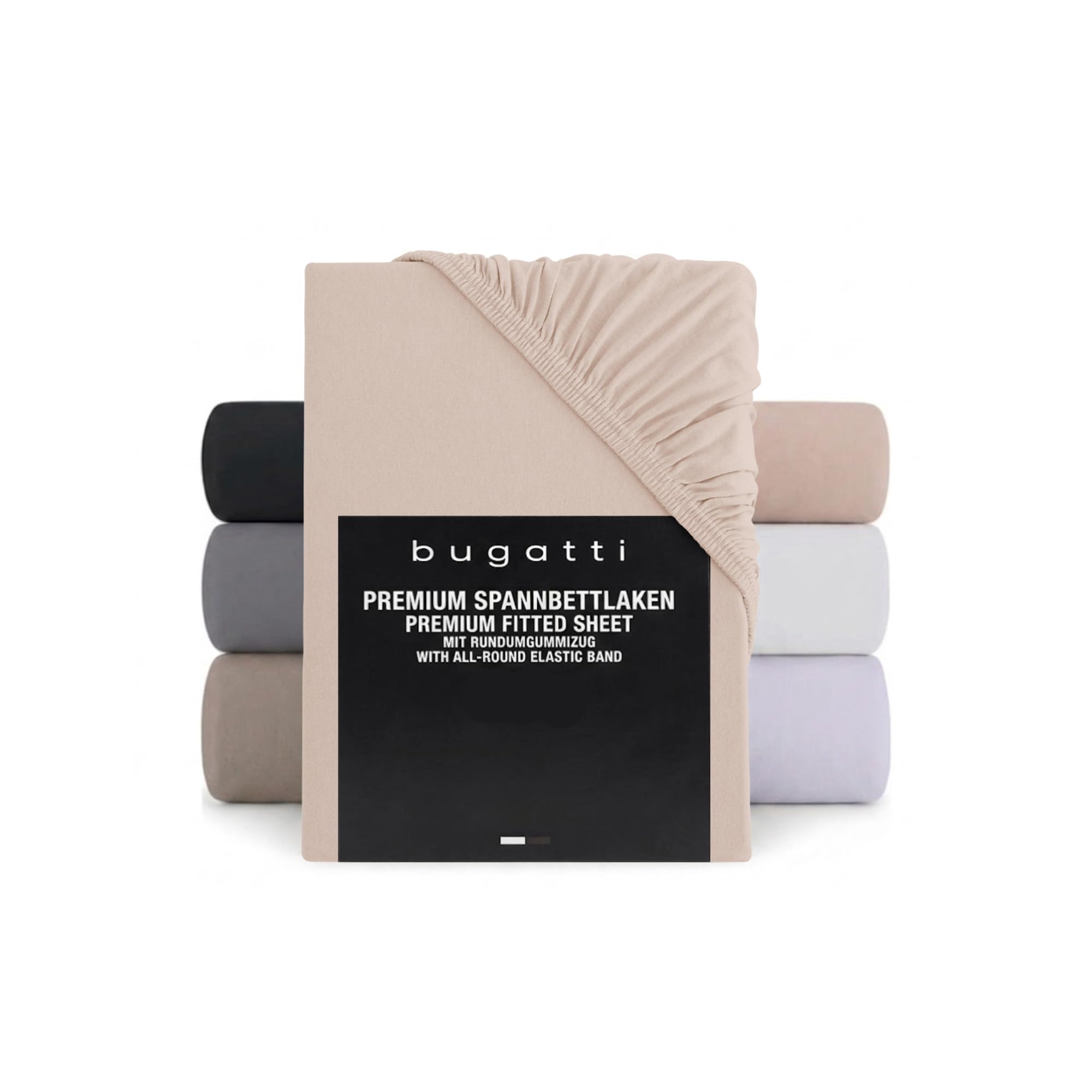 bugatti Spannbettlaken 180x200-200x200 cm- 97% Baumwolle und 3% Elasthan, Matratzenhöhe bis 25 cm, besonders weich & angenehm, Spannbetttuch beige