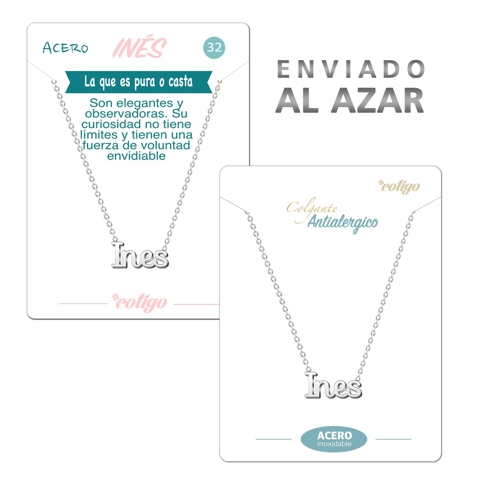 cotigo Collar Nombre Acero-Incluye Tarjeta con Significado Hermoso-Colgante Nombre Plateado o Dorado-Regalos Personalizados para Mujer-Cumpleaño-Navidad-Día de madre-San valentín