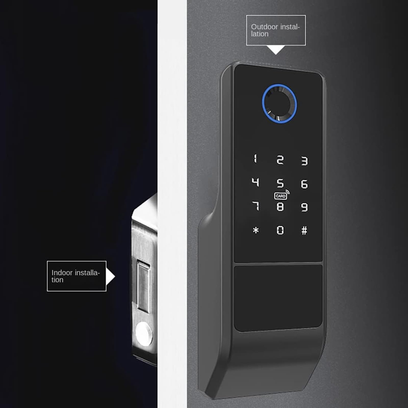 Serratura Digitale Smart WiFi Tuya con Impronte Digitali, Password, Scheda IC e APP, Impermeabile per Cancello Esterno, Alimentazione 4 Batterie AA, Nero