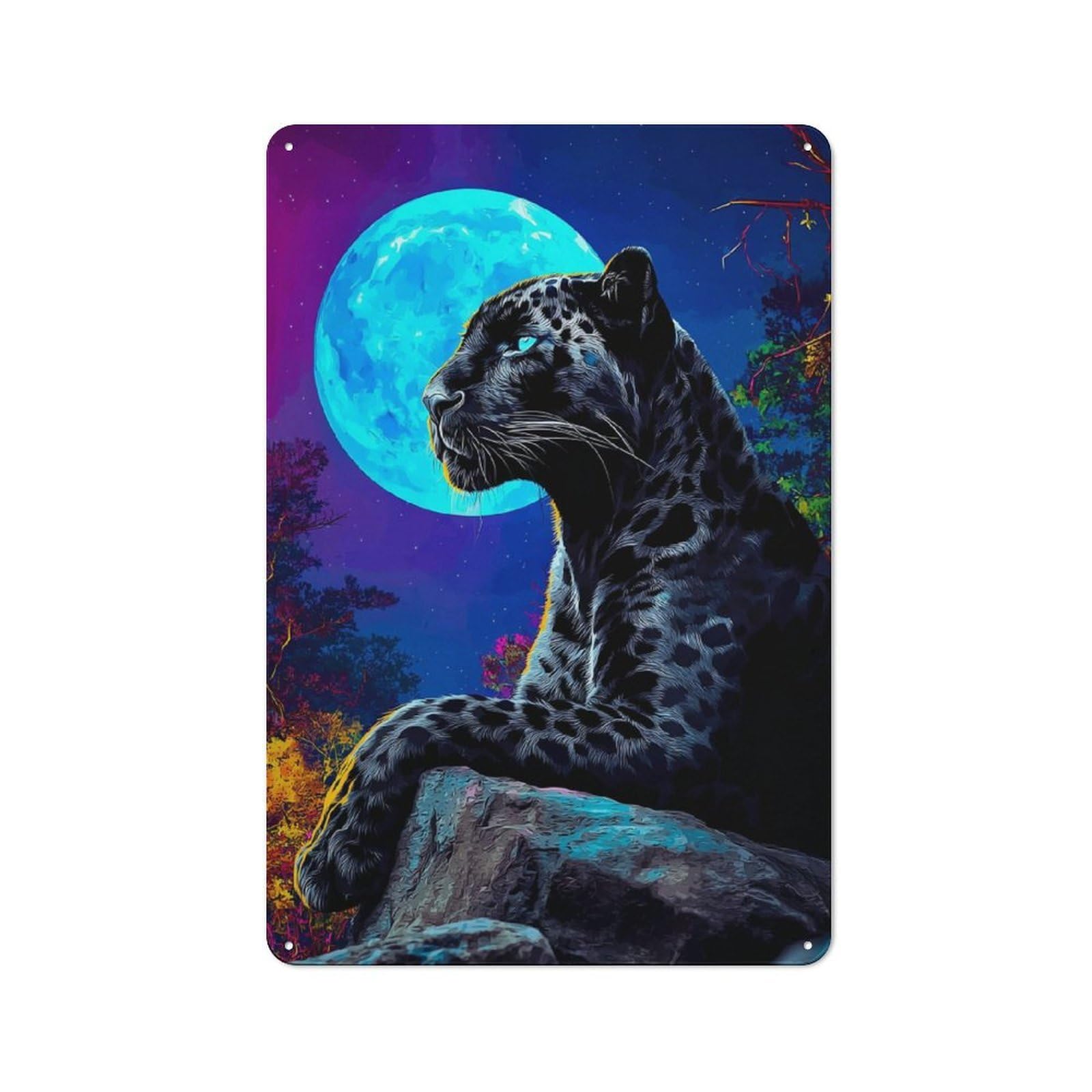 Junmoney Jaguar Moonlit Majesty Printed Metal Sign 30X20cm For Hobby Room Or Studio, Gift Idea At Christmas For Creative Interior Collectors