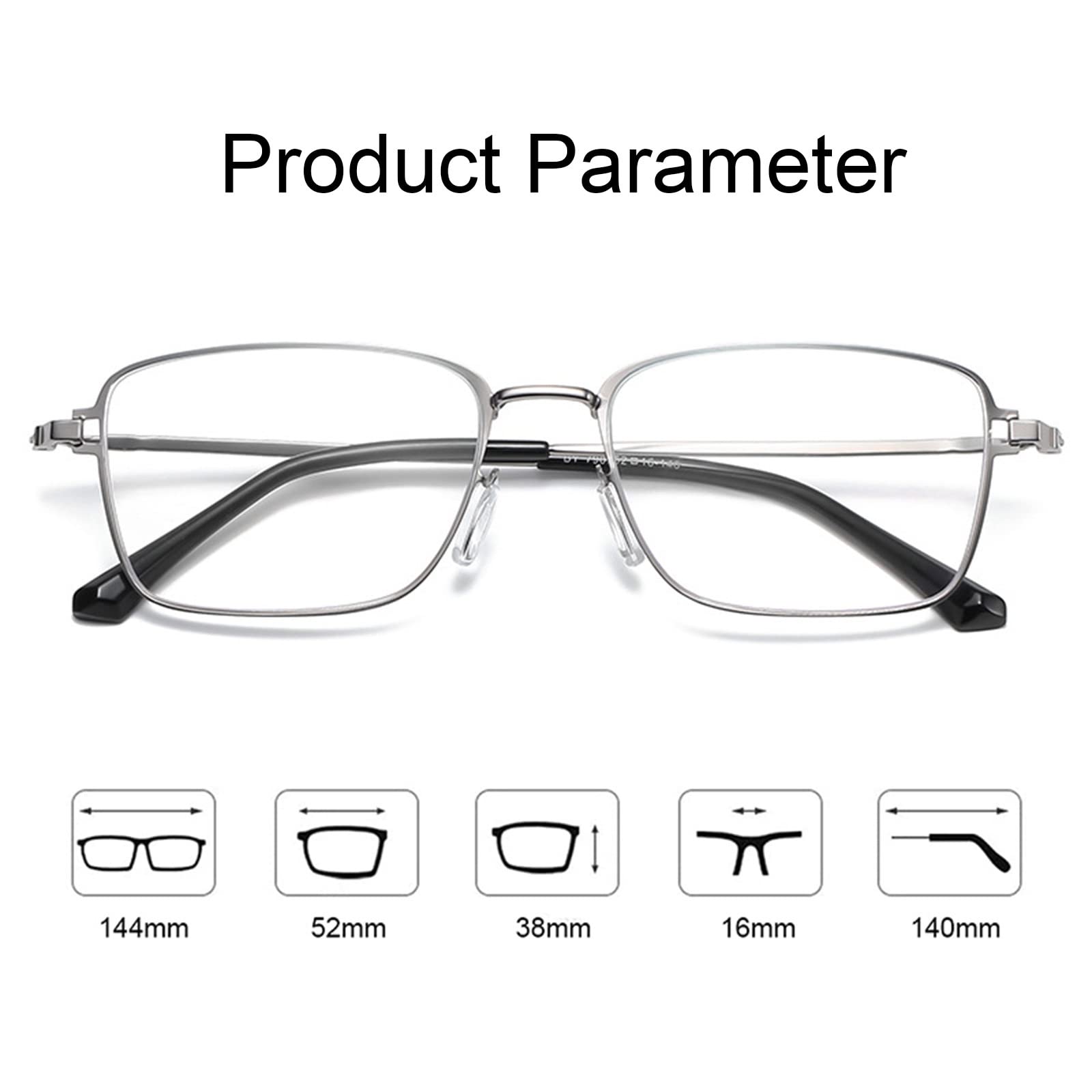 Gafas de Lectura para Hombres Gafas cuadradas de Metal con Montura Completa Anti-Blue Light Gafas para Ancianos Ligeras y cómodas Gafas antideslumbrantes,Silver-+3.00