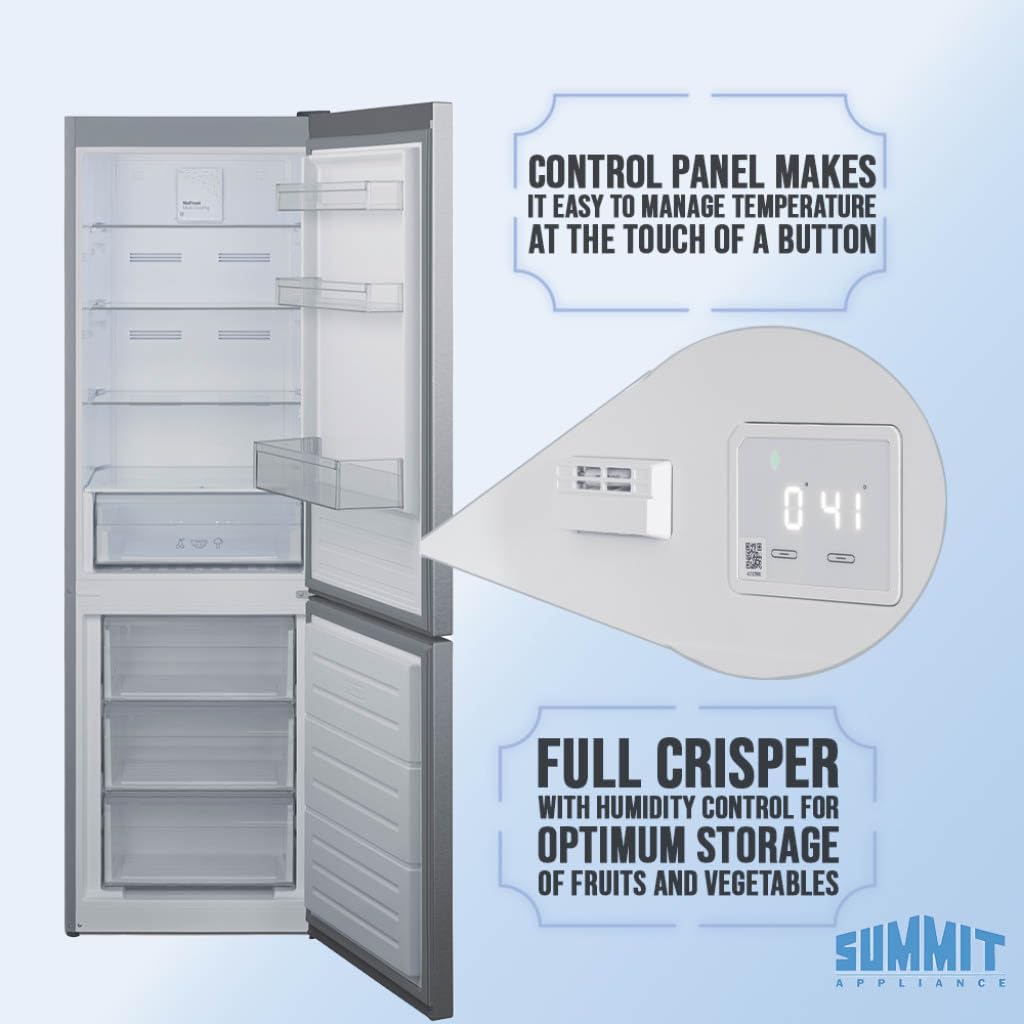 Summit 24" Bottom Freezer Refrigerator, Counter Depth Refrigerator- Freezer, Energy Star, Stainless Steel - FFBF124SS (Right Hand Door)