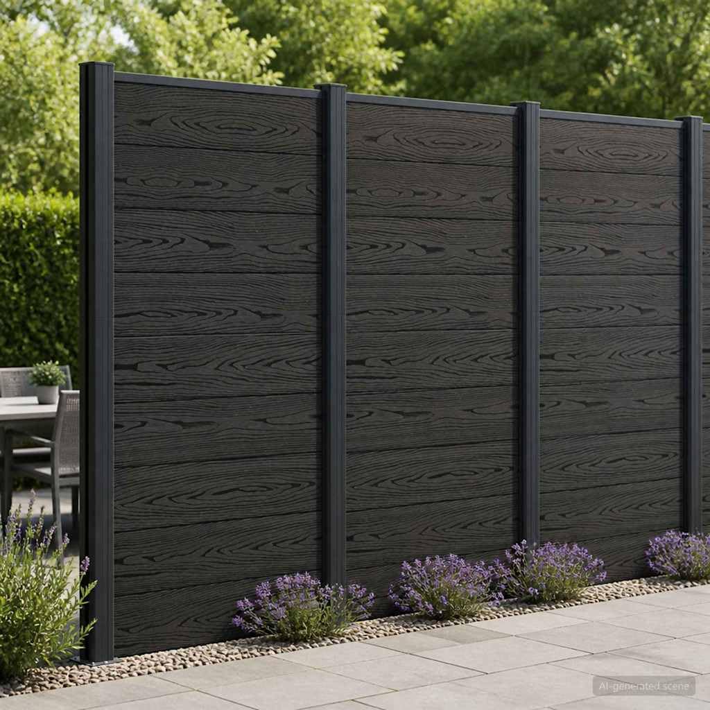 vidaXL Zaunelement 95 x 186 cm WPC und Aluminium Schwarz
