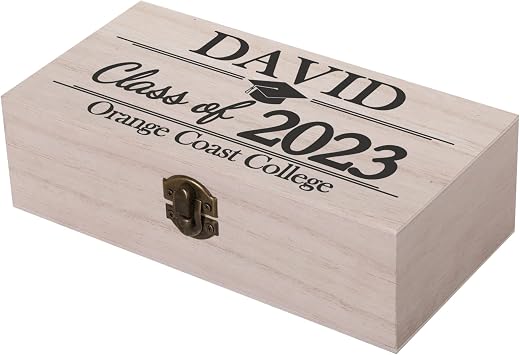 Personalized Graduation Keepsake Box - Custom Name Photo & Year - Modern Pine Wooden Memory Box - 7.9"L x 3.9"W x 2.4"H - For Arts & Crafts