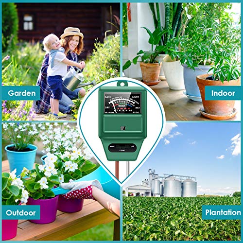 HAYI Soil pH Meter, 3-in-1 Soil Moisture/Light/pH Meter, Moisture Meter for Plants, Digital Soil Test Kit, Plant Moisture/Light/pH Meter Indoor & Outdoor, No Battery Required