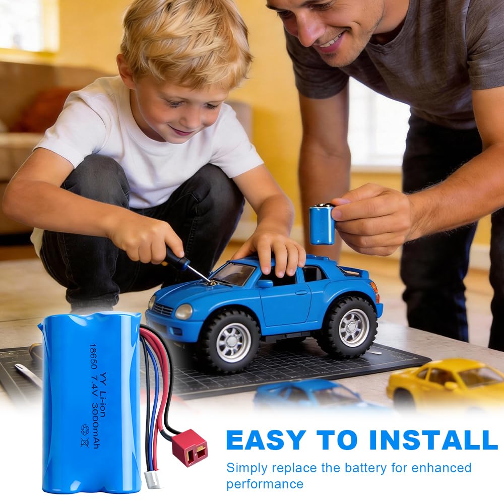 2 batterie ricaricabili agli ioni di litio 18650 da 7,4 V, 3000 mAh, con spina Deans T e caricatore USB, batteria agli ioni di litio 18650 per auto RC, barche, carri armati, robot