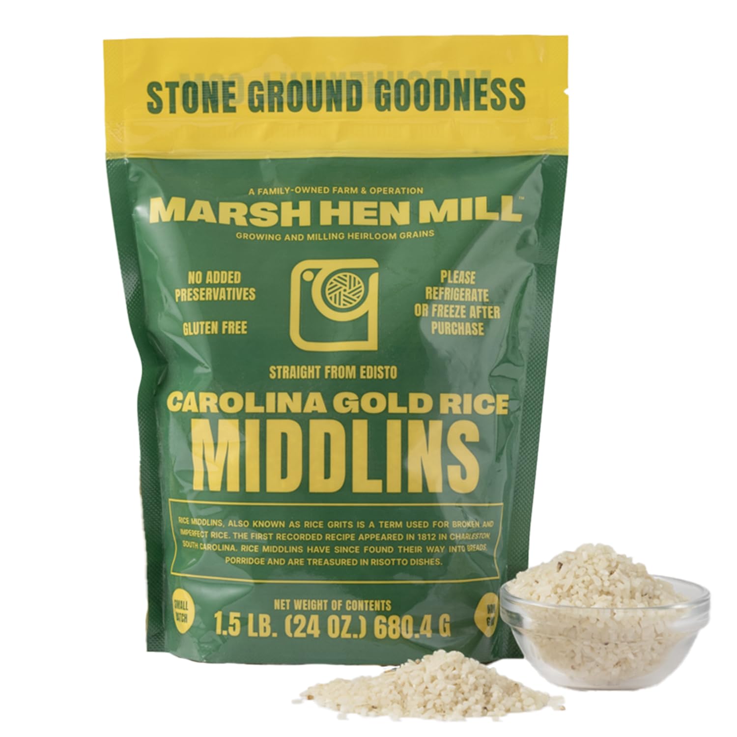 Carolina Gold Rice Middlins | Perfect for Rice Grits | Premium Heirloom Broken Grain with Rich Nutty & Floral Notes | Gluten-Free & Non-GMO | Perfect for Southern & Gourmet Cooking | 24 oz (Pack of 1)