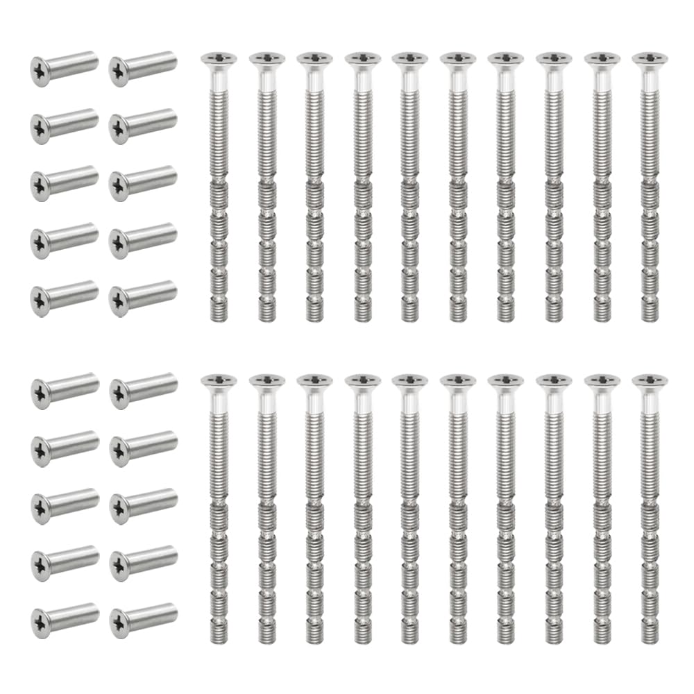 GOIYZTTR M4 Door Handle Screws (20 Pcs) with Connecting Nuts, Nickel Plated, Alloy Steel, Silver, Adjustable Length, Hardware BOLTS