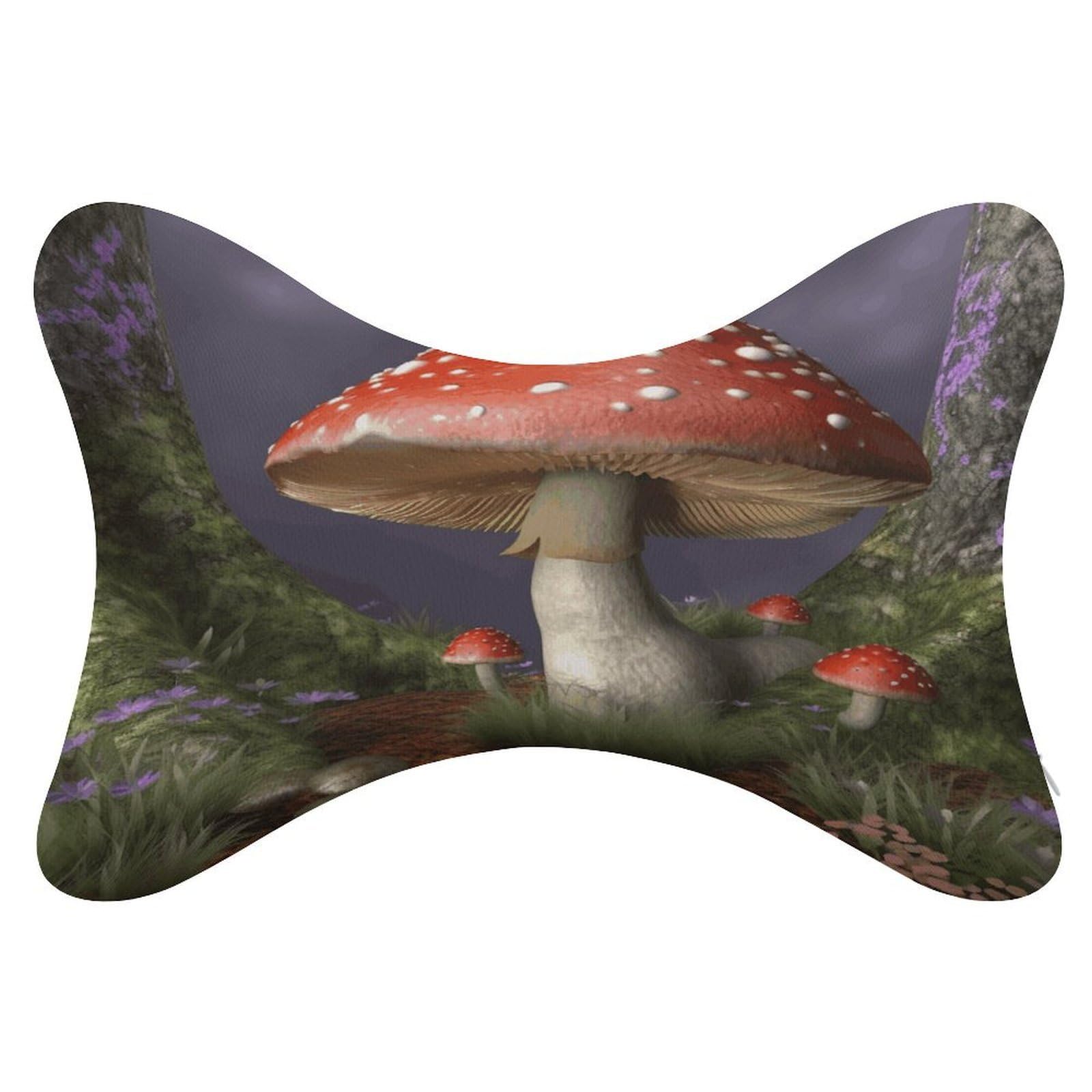 VstaDank Mushroom Car Neck Pillows 2 Pack Removable Ergonomic Cervical Support Pillow Fashion Cozy Bone Shaped Pillows Soft Car Headrest Pillow for Office Airplane Most Car