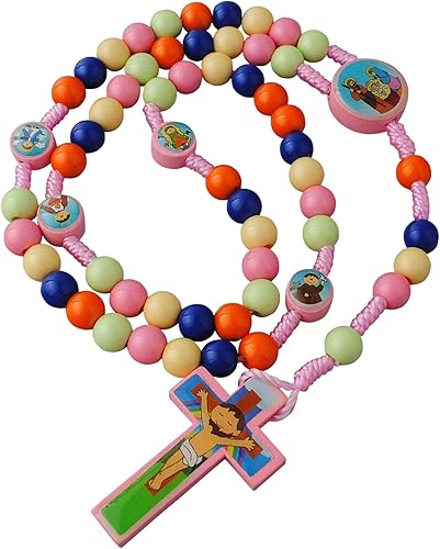 Miniatura 3 de Cuentas de madera multicolor con oración de San Petersburgo con Rosario de cuerda de Natividad para niños