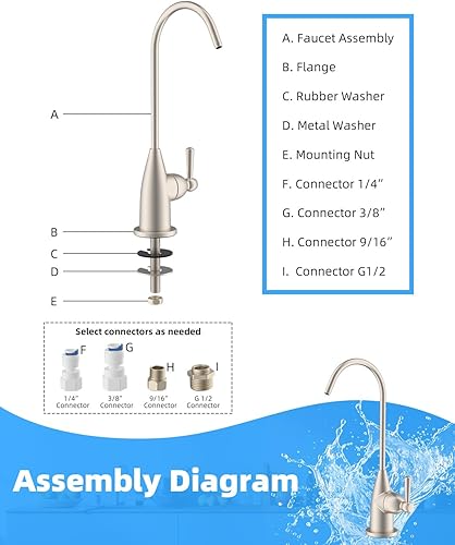Miniatura 7 de Hibbent Grifo de agua potable para fregadero de bar y cocina, grifo de ósmosis inversa de acero inoxidable para sistema de filtración debajo del