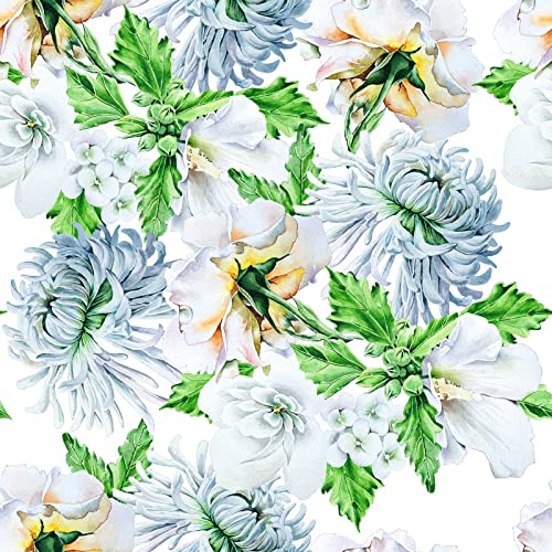 Yullpaper Selbstklebende Tapete Blumen Blau Weiß Klebefolie für Möbel Matt Wand Tapeten Wohnzimmer Küche Blumen Grün Blätter Muster Möbelfolie Selbstklebend Blaue Folie für Küchenschränke 44.5 X 300cm Cover