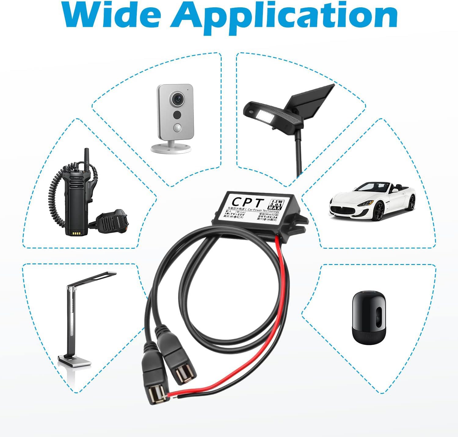 Heemol Adapter USB 12V na 5V,moduł konwertera DC Buck 3A 15W samochodowy przetwornik prądu (Dual USB)