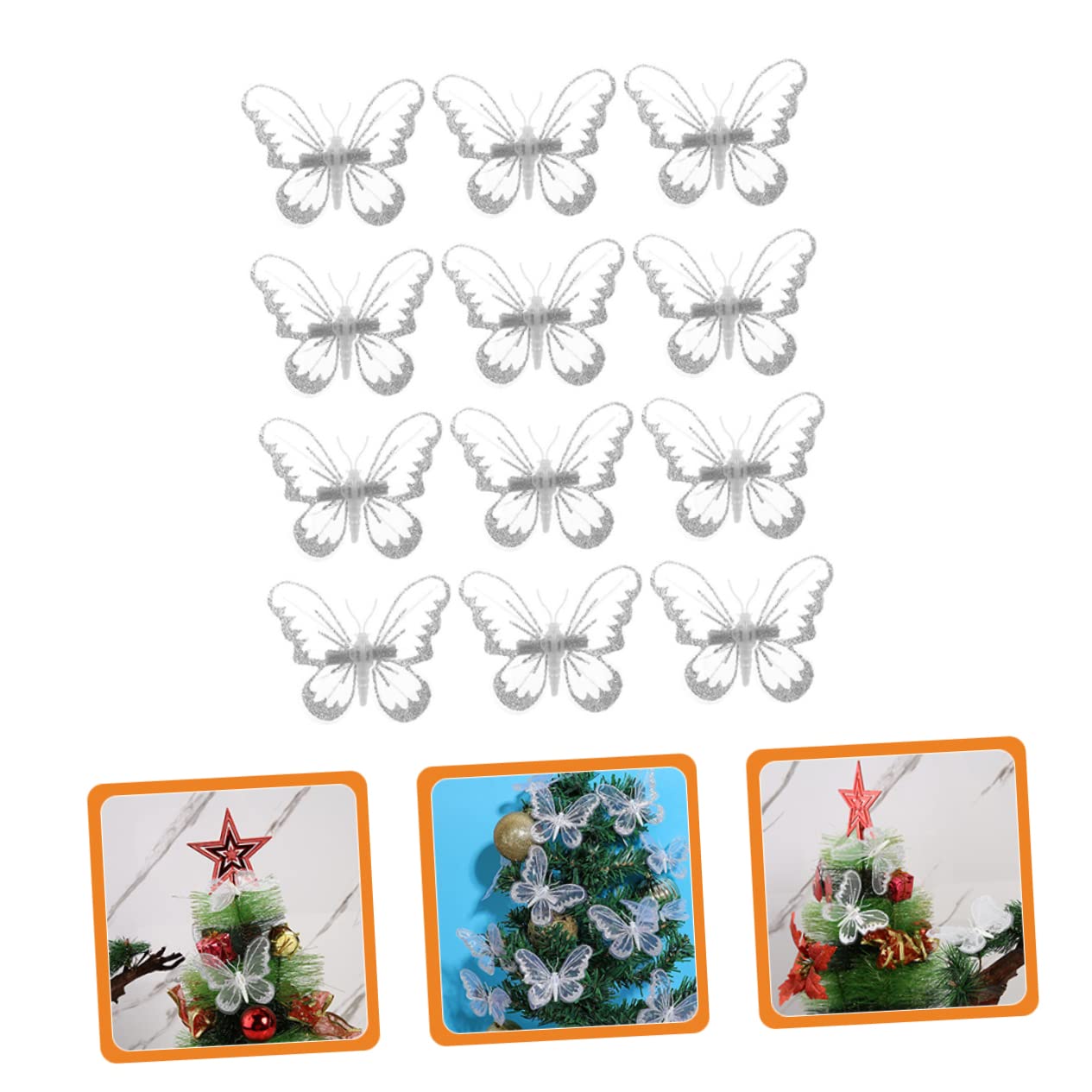 HOMSFOU 4 Sätze Künstliche Schmetterlinge Mit Clip Für Diy Bastelprojekte Dekoration Für Weihnachtsbaum Hochzeiten Partys Und Mehr 12 Stück * 4