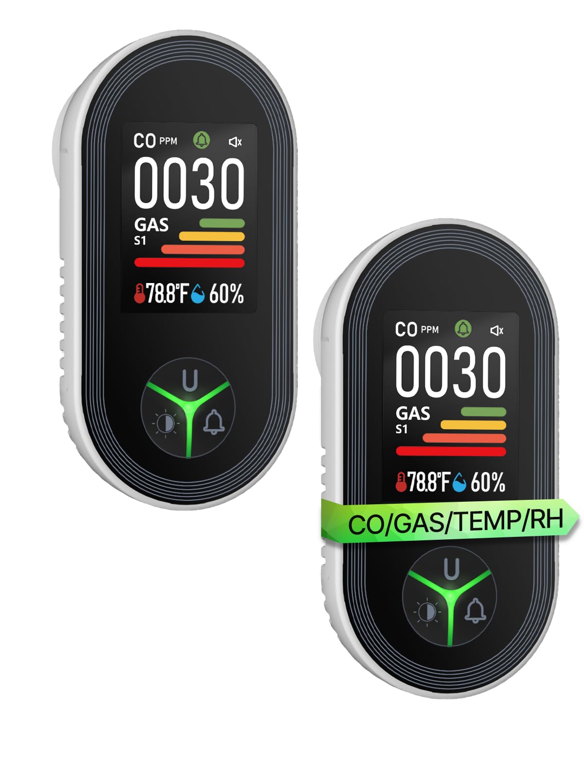 MOES 4-in-1 Gas & Carbon Monoxide Detector plugged into a wall outlet
