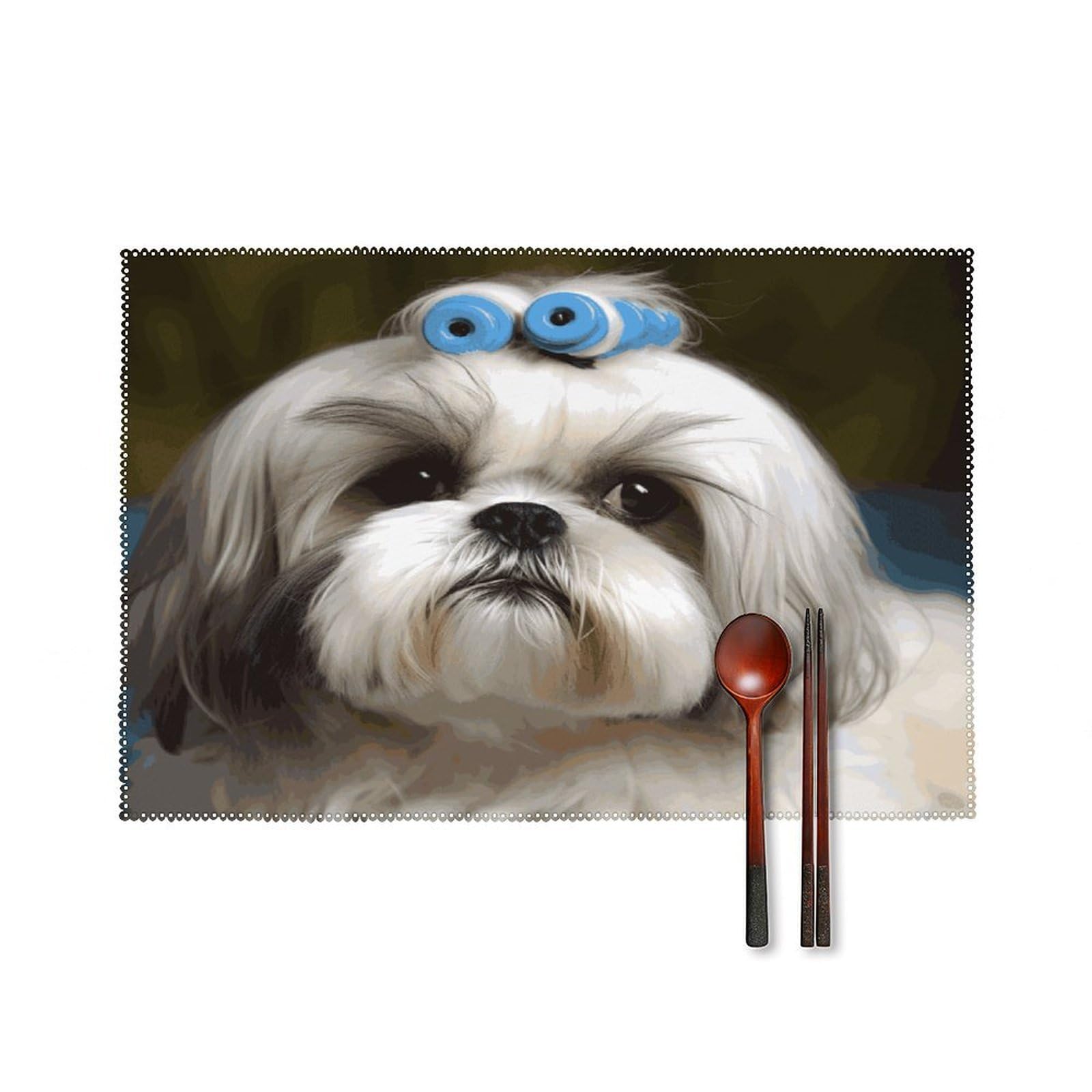 Shih Tzu Dog Placemats Set of 4 Canvas Place Mats Non-Slip Heat Resistant Table Mats Washable Waterproof Placemat Wipeable Tablemats for Kitchen Dining Decor Place Mat