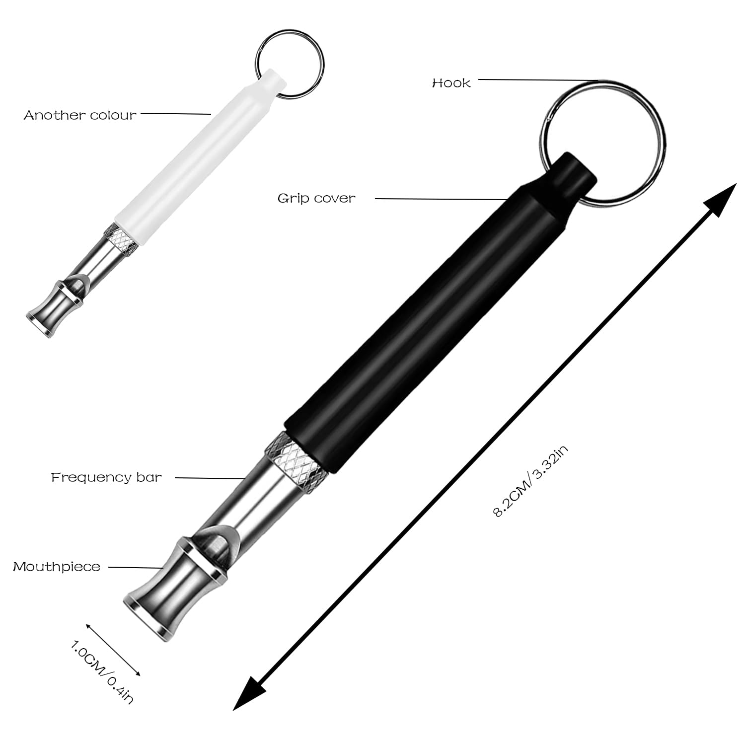 Silbatos de entrenamiento para perros, 2 unidades, retirada profesional, deja de ladrar, silencioso, ajustable en blanco y negro, con cordón