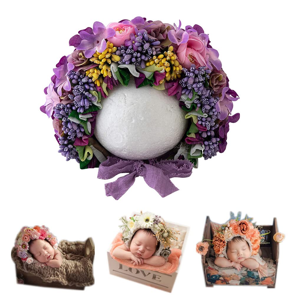 Vemonllas Newborn Photography Props Boys Girls Floral Sitter Hat Baby Photo Props Flowers Bonnet