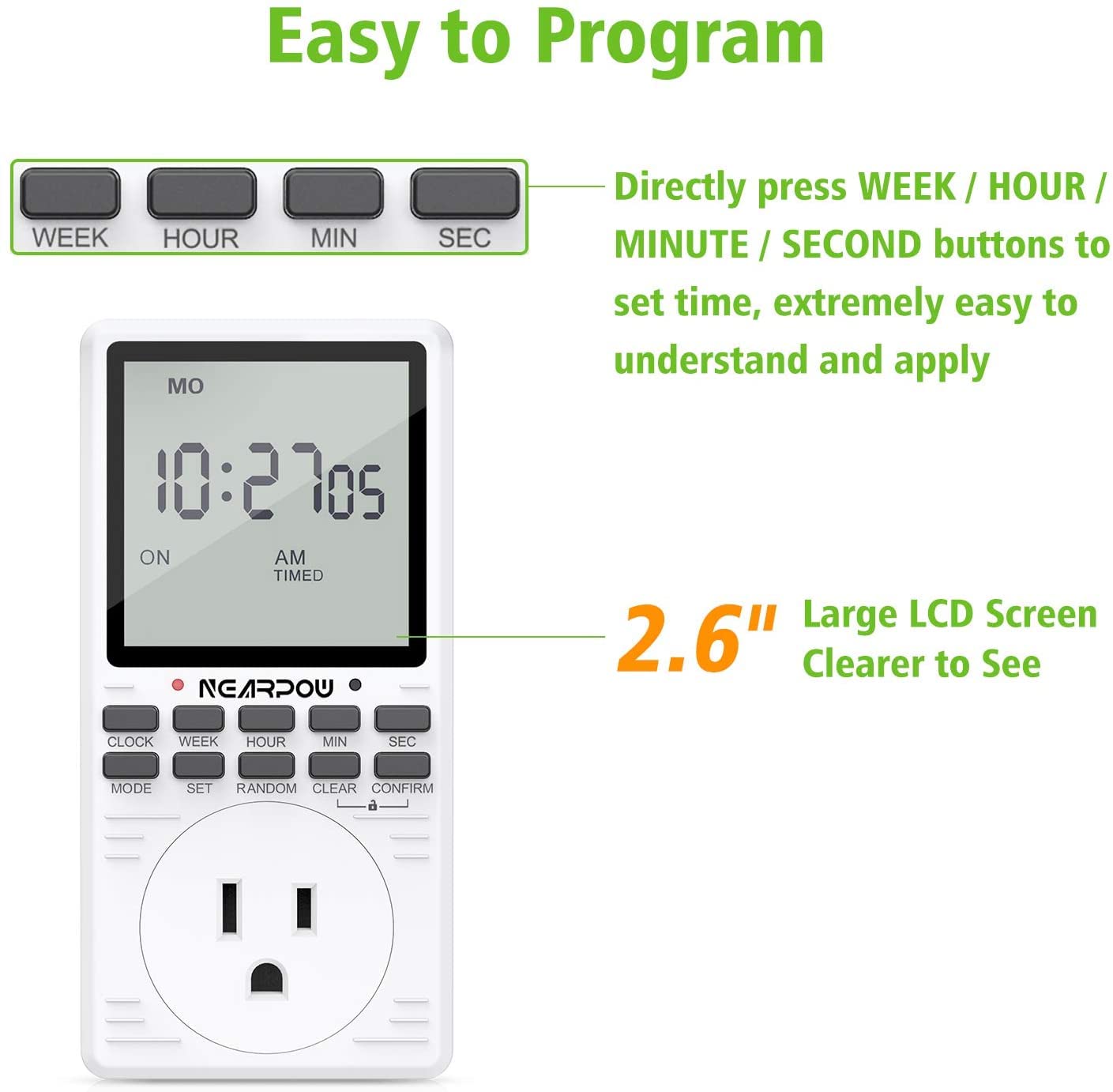 [2 Pack] Outlet Timer, NEARPOW Multifunctional Programmable Timer with ...