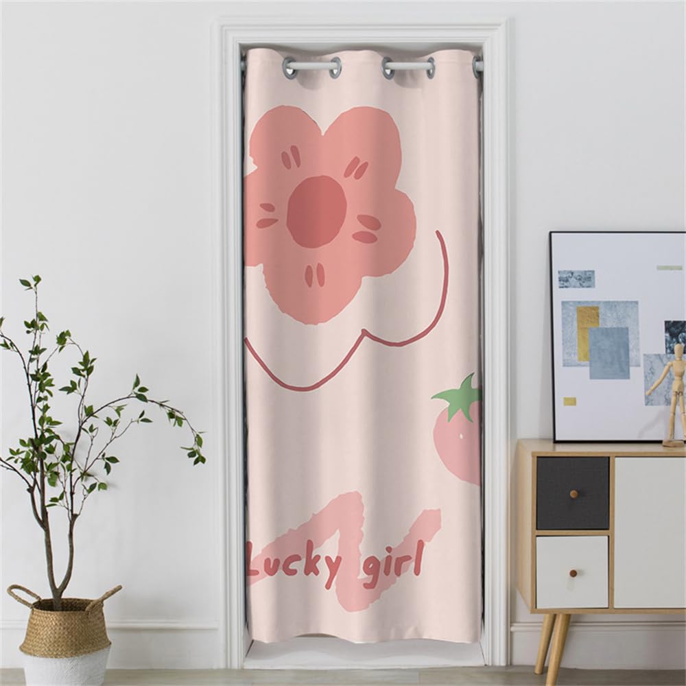Odot Rideau de Porte à Oeillets Interieur, Rideau Occultant avec Imprimé Floral Nordique, Moderne Rideau de Séparation de Piece pour Entrée, Salon et Chambre - 1 Panneau (200x190cm,Rose)
