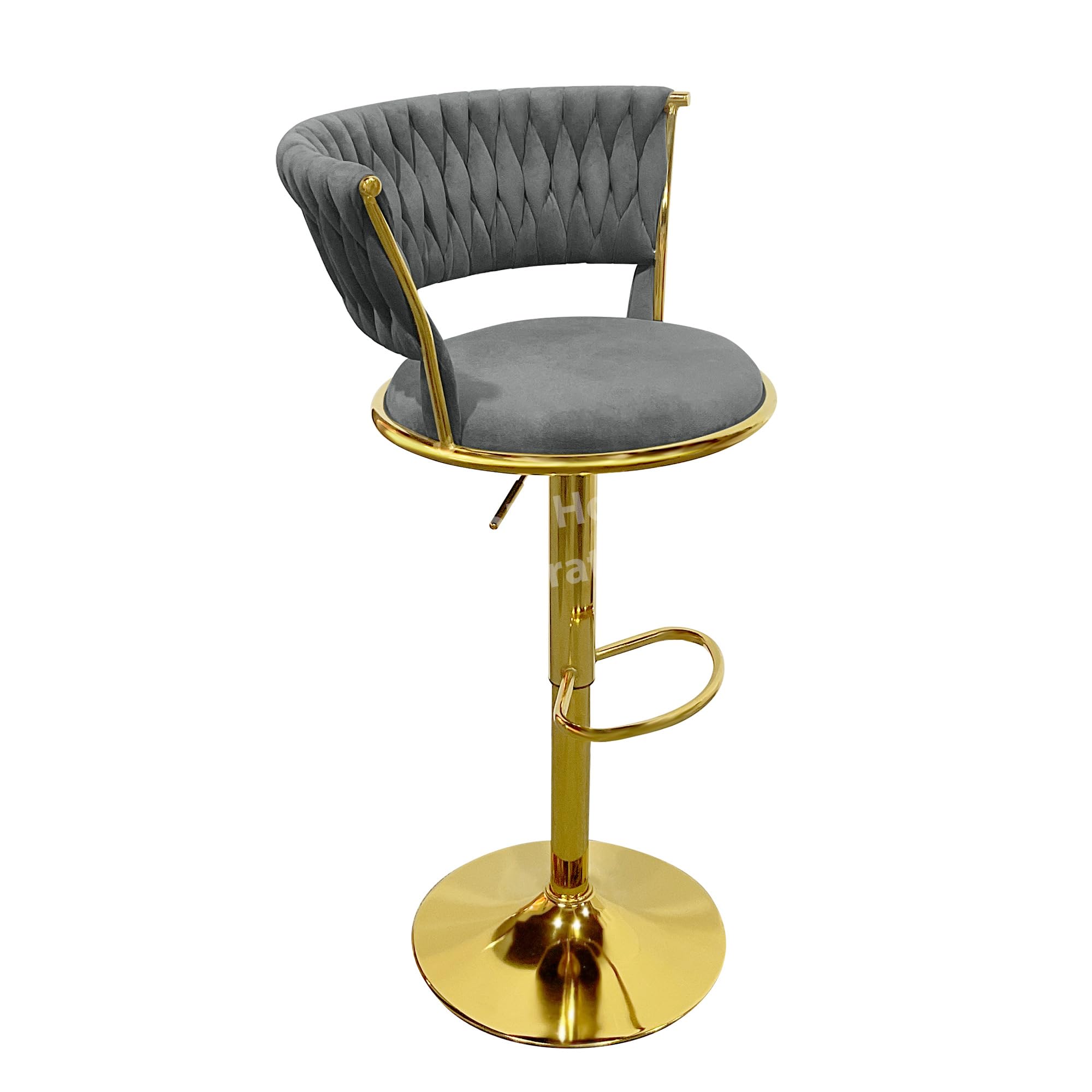 MAPLE HOME DECORATION Velvet Bar Stool Chair Metal Leg, Adjustable High Backrest 360° Upholstered Seat Kitchen Office Chairs Gray 1 Pc