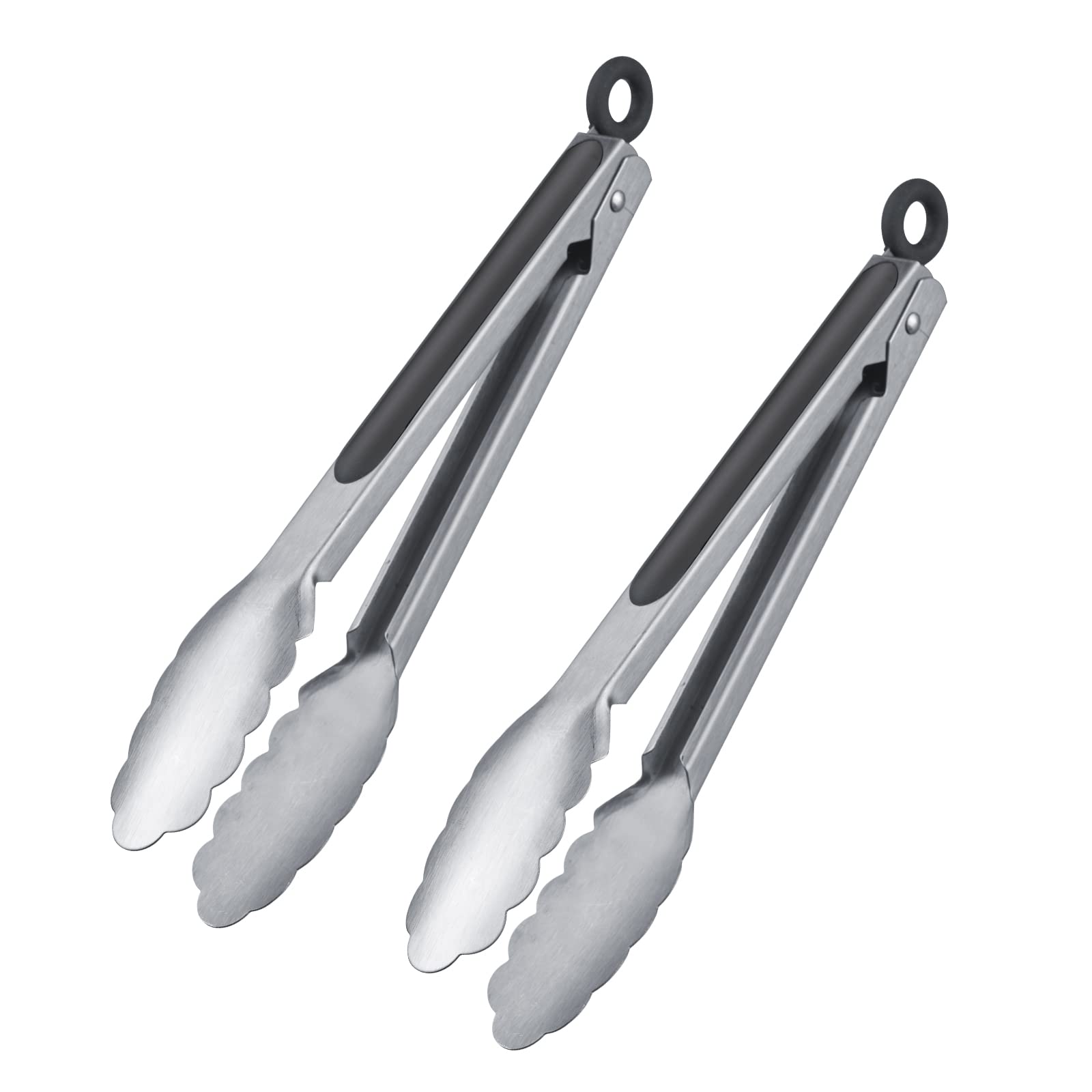Westmark Barbecue/Serving Tongs with Stainless Steel Handles and Rubberised Handles, Length, Stainless Steel/Plastic, Classic Special Midi, Silver/Black, 27.5 cm, Pack of 2