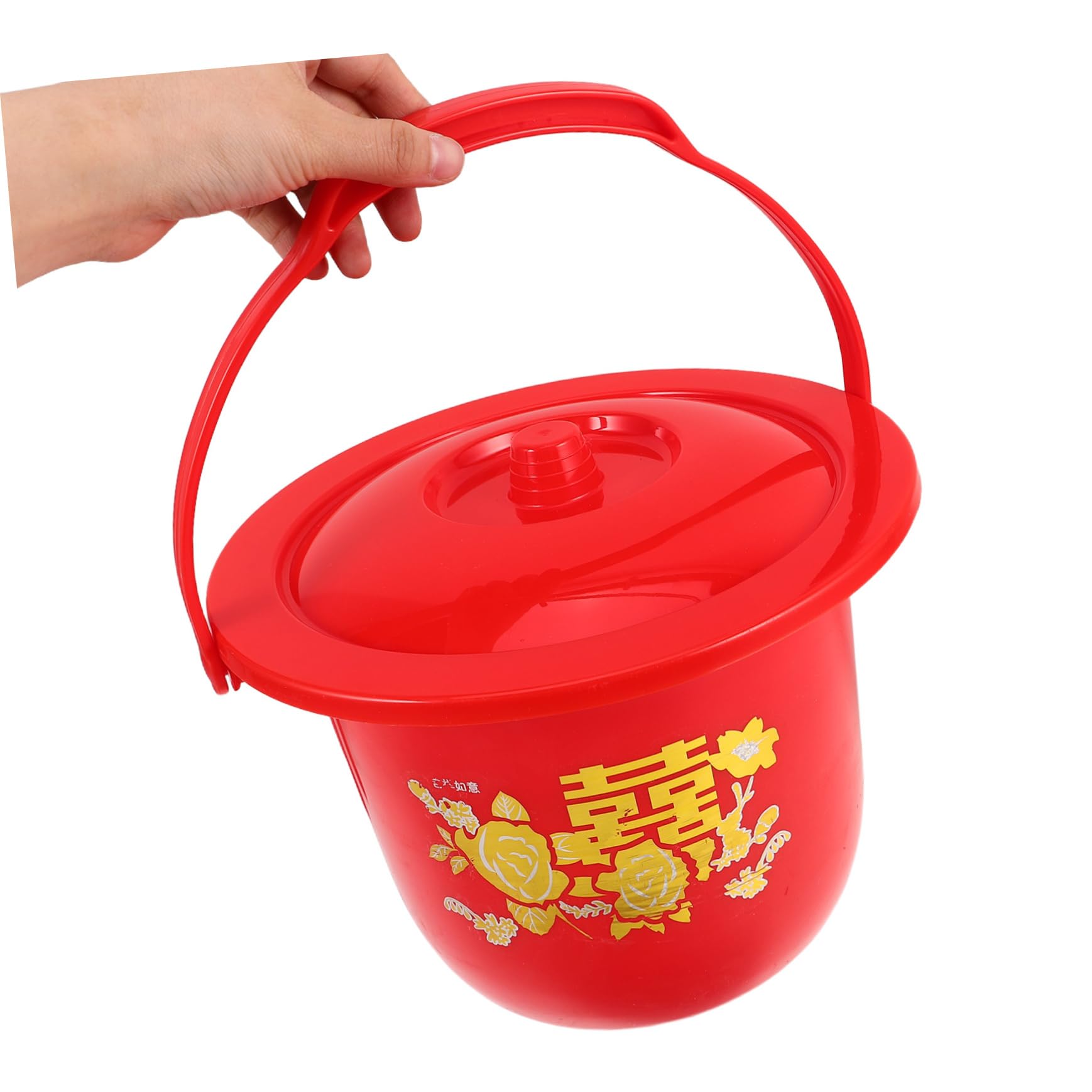 Orinal Portátil de Plástico con Tapa y Asa, Rojo, Adulto
