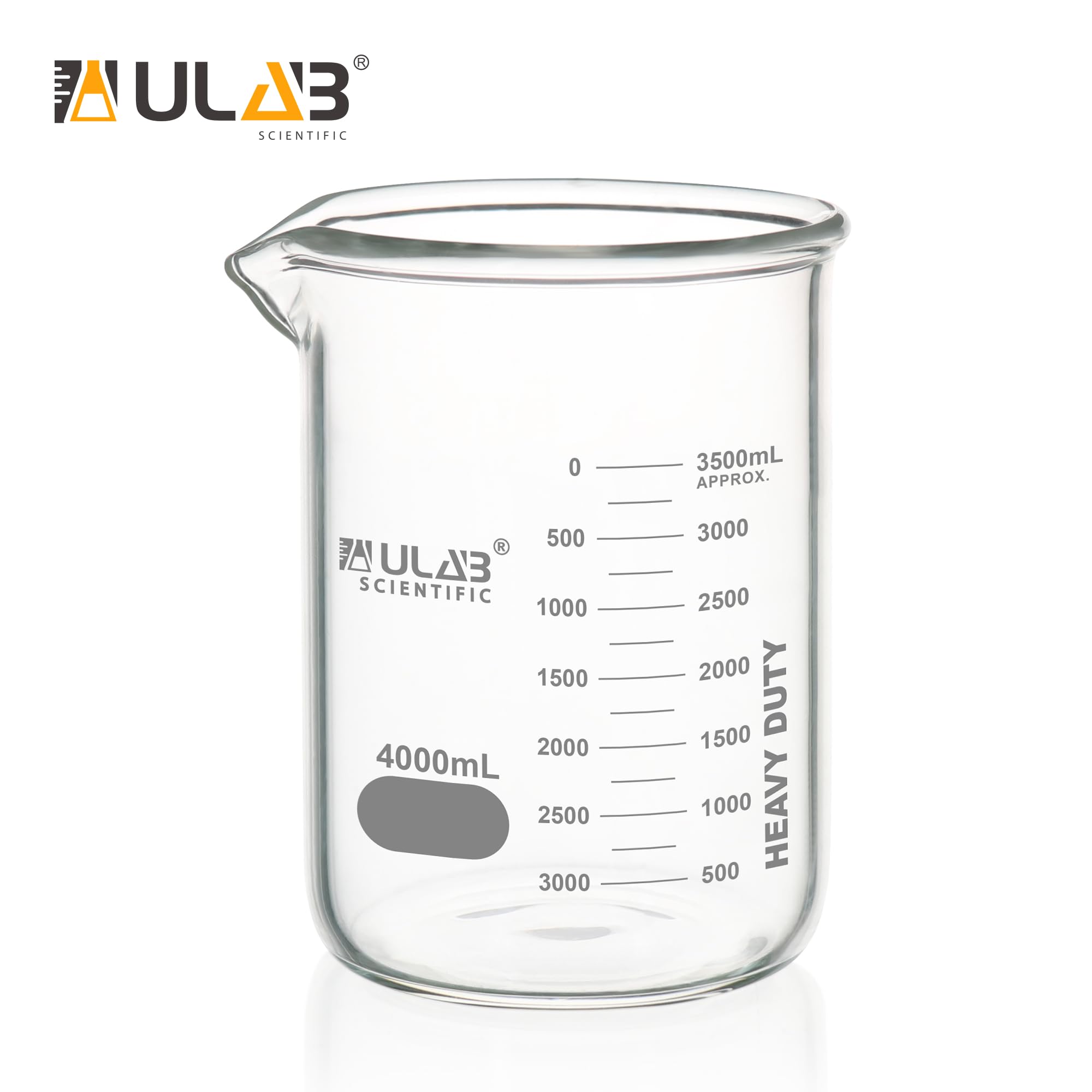 Ulab Glasbecher, strapazierfähig, mit doppelter Skala bedruckter Skala, Vol.4000 ml, UBG1067
