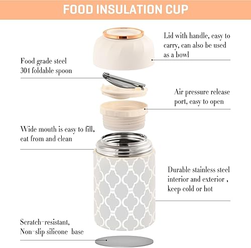 Miniatura 4 de MCHIVER Grey Food Jar with Spoon Stainless Steel Vacuum Insulated Food Container 17 oz Thermos for Hot Food