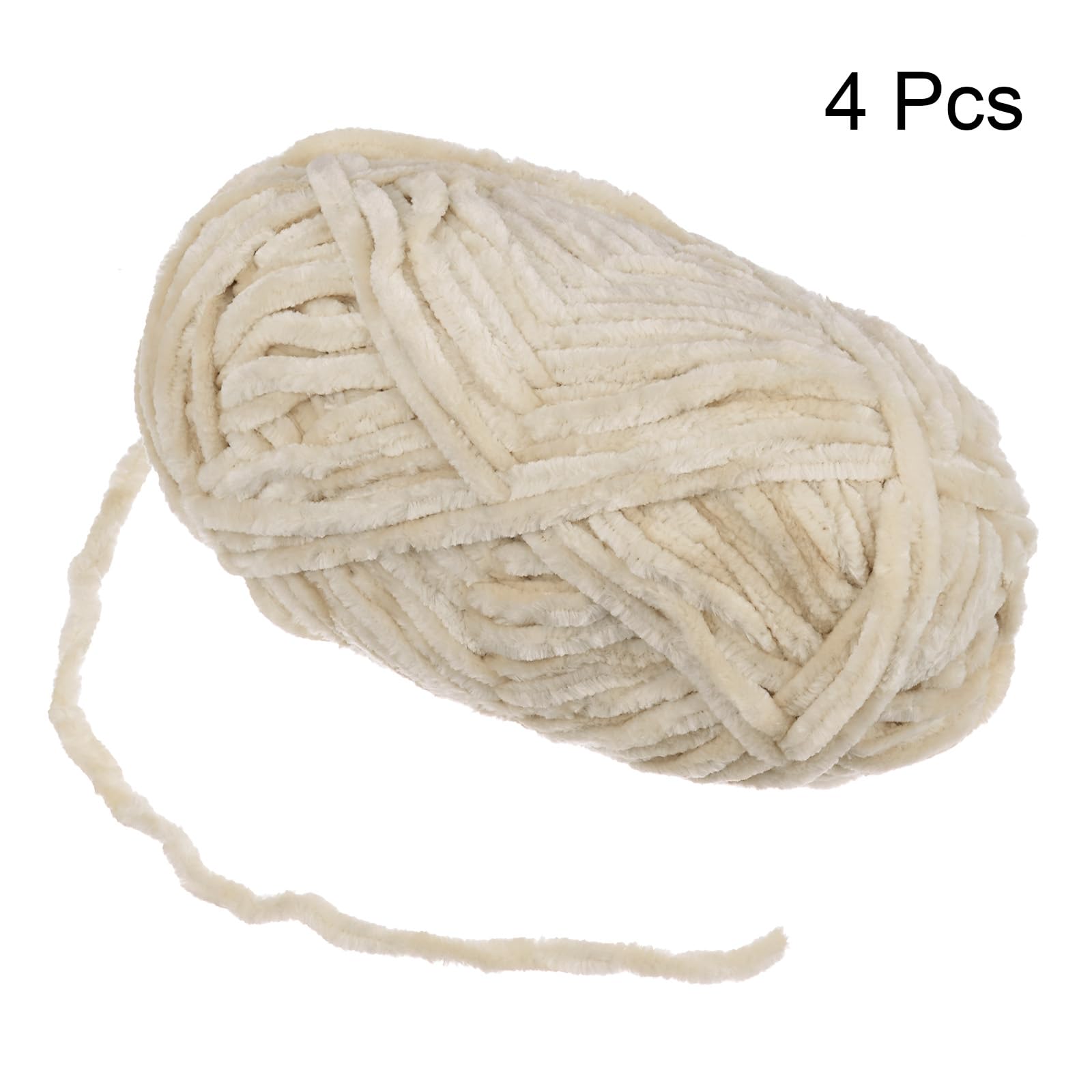 QUARKZMAN 4pz Filato di Velluto Morbido Filato di Chenille 4x100g/14.1oz (347iarde) Filato Soffice e Caldo per Maglia Uncinetto Tessitura Coperte Borse Sciarpe Guanti, Beige