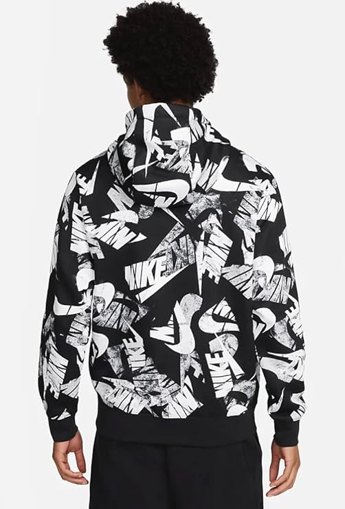 Nike Men's Essentials+ Allover Print Fleece Hoodie Black Nike Men's Essentials+ Allover Print Fleece Hoodie Black