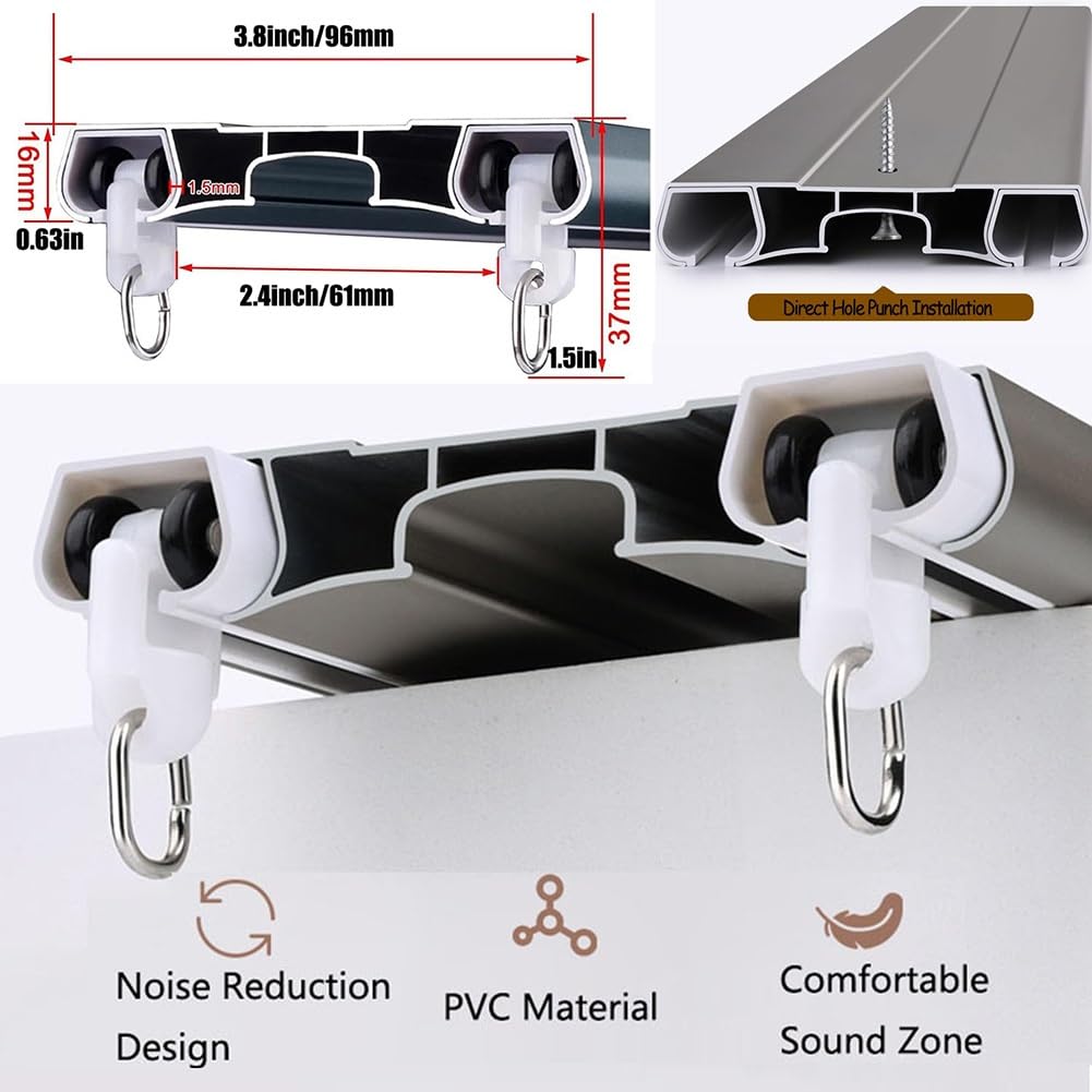 HeavyDu dwurzędowa szyna sufitowa, aluminiowa szyna do zasłon do sypialni i salonu, łatwa instalacja, regulowana, od 1 m do 6,8 m, szara, 1,7 m