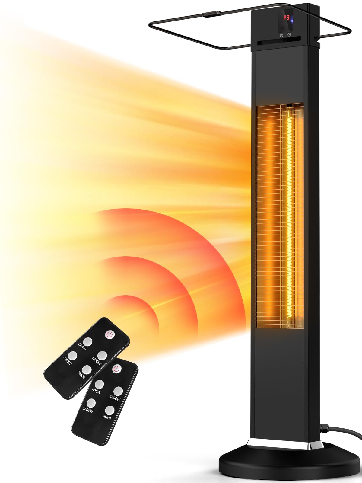 Living Room Patio Heater, Outdoor Backyard Garden Porch Infrared Deck Electric heater, Portable Carbon Fiber Freestand 2 Remote Heater, 2024 New Model 2s Warm up Energy Save Heater (No Batteries)