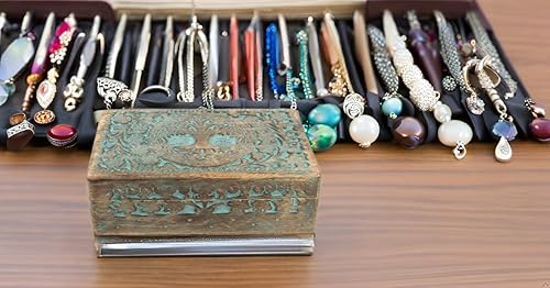 Miniatura 3 de Gran regalo de cumpleaños, caja de joyería decorativa de madera hecha a mano, organizador de joyas tallado en árbol de la vida, caja de recuerdos,