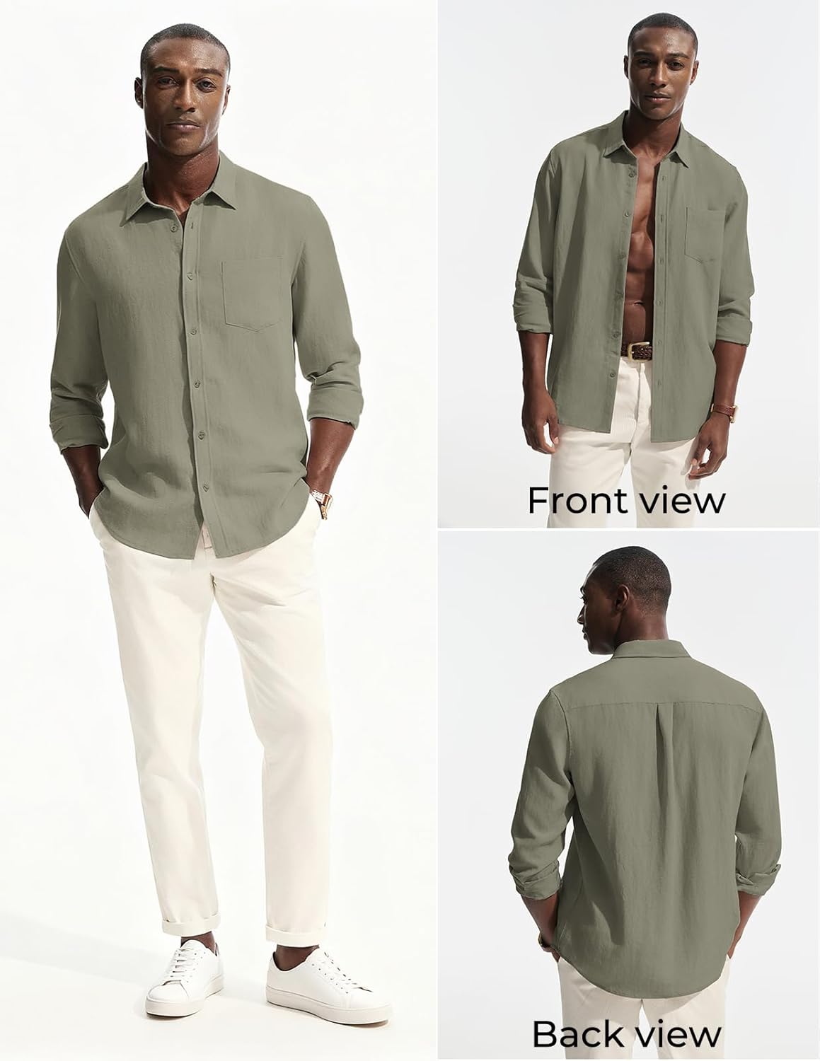 PJ PAUL JONES Men's Casual Button Down Shirts Long Sleeve Linen Beach Wedding Shirt Summer Vacation Shirt for Men - Image 4