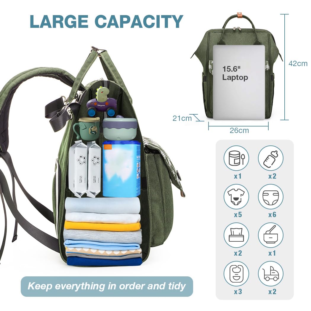 Lekebaby Zaino Mamma Multifunzione - Impermeabile Zaino Fasciatoio Neonato Grande Capacità e Spazioso con Fasciatoio Portatile e Ganci Passeggino, Tasche Isolanti, Ideale per Viaggio, Mamma e Papà