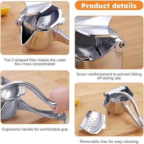 Miniatura 7 de Exprimidor de limón de granada naranja, prensa manual de cítricos, mango ergonómico barra de prensa manual (plata)