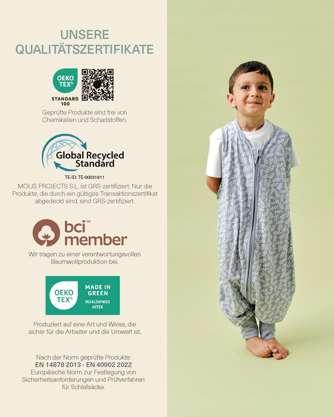 molis&co - Baby Schlafsack mit Füßen 0.5 TOG - Sommerschlafsack für Jungen - Kinder Babyschlafsack mit Beinen - 100% Baumwolle (Oeko-TEX 100), Premium Qualität - Blue Garden (80 cm)
