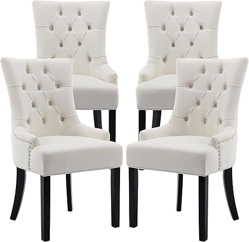 Juego de 4 sillas de comedor modernas de mediados de siglo, sillas decorativas de terciopelo, sillas Parsons tapizadas, sillas laterales para