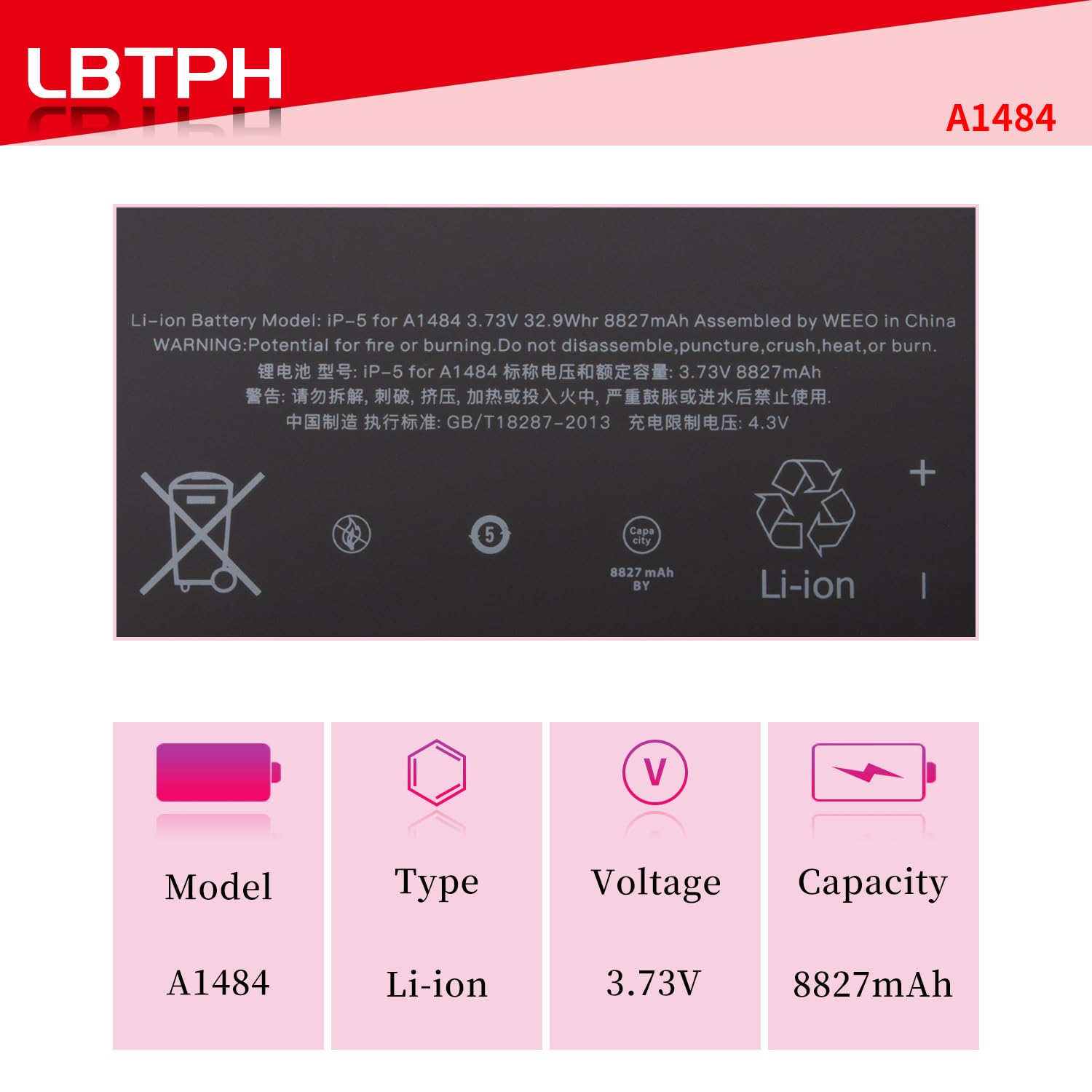 A1484 A1474 Battery Compatible with iPad Air 1 iPad 5th 6th 7th 8th 5 6 7 8 A1474 A1475 A1476 A1822 A1823 A1893 A1954 A2197 A2198 A2200 A2270 A2428 A2429 A2430 with Installation Tools 32.9Wh/8827mAh