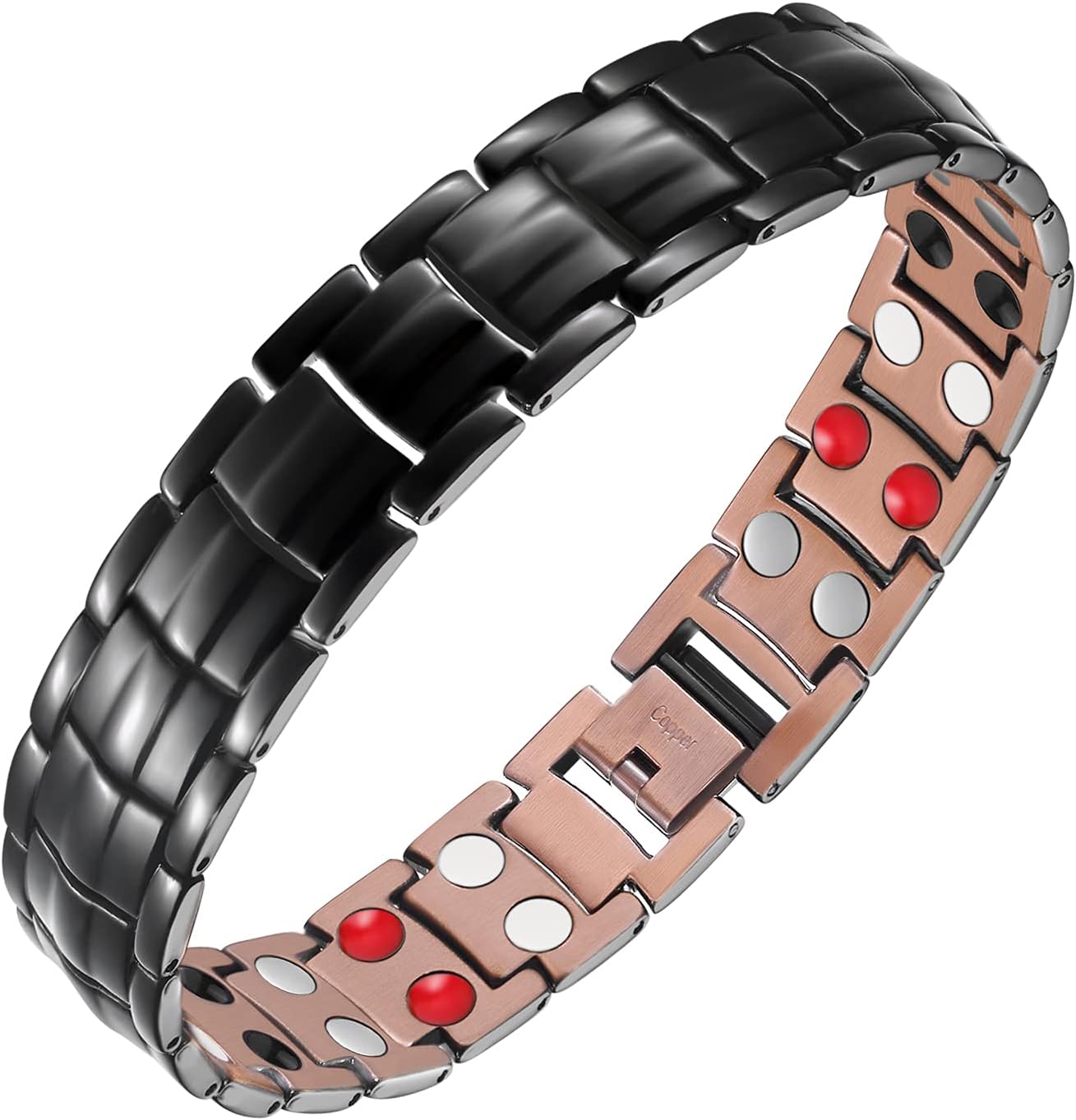 Copper Bracelet for Men 4 Elements Magnetic Bracelets Elegant 99.99% Solid Copper Jewelry with Magnets (Black)