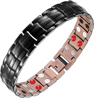 Feraco Copper Bracelet for Men 4 Elements Magnetic Bracelets Elegant 99.99% Solid Copper Jewelry with Magnets (Black)