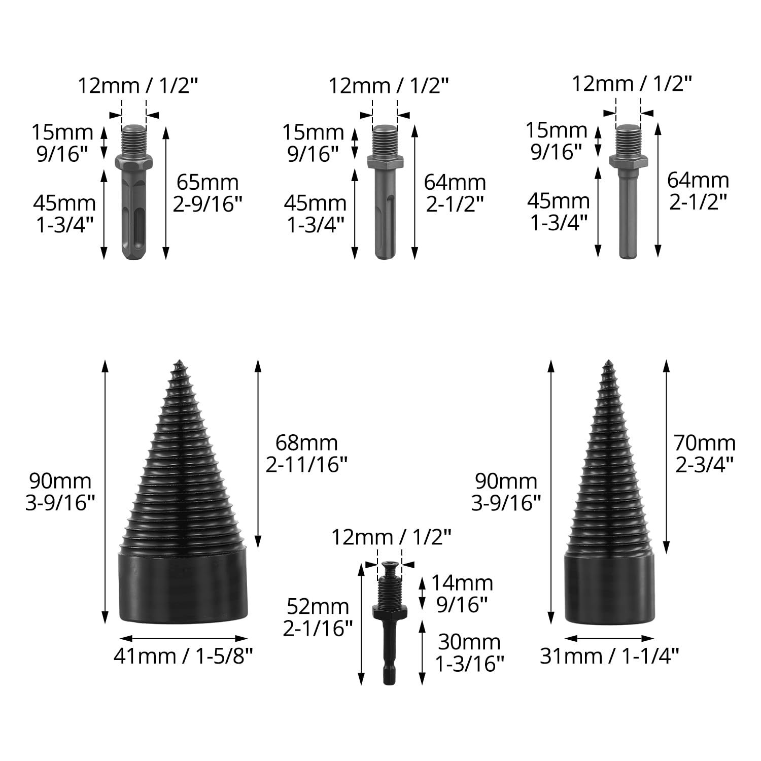 Spaccalegna per Trapano in Acciaio al Carbonio da 32 mm e 42 mm, con Tre Tipi di Maniglie Inclusi, Ideale per Uso Domestico e Outdoor