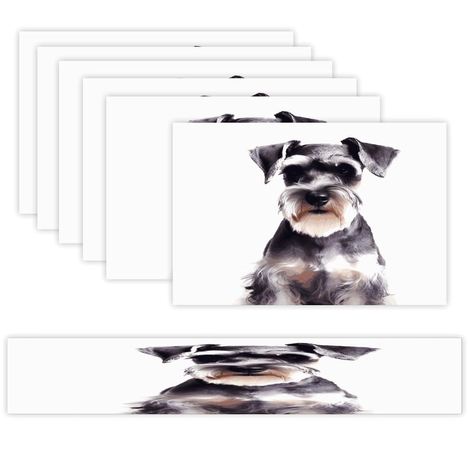Well-Behaved Schnauzer Table Runner and Placemats Set of 6 for Kitchen Washable Table Mats Heat Resistant Place Mats Non-Slip Place Mat Wipeable Placemat(6 Placemats+1 Table Runner)