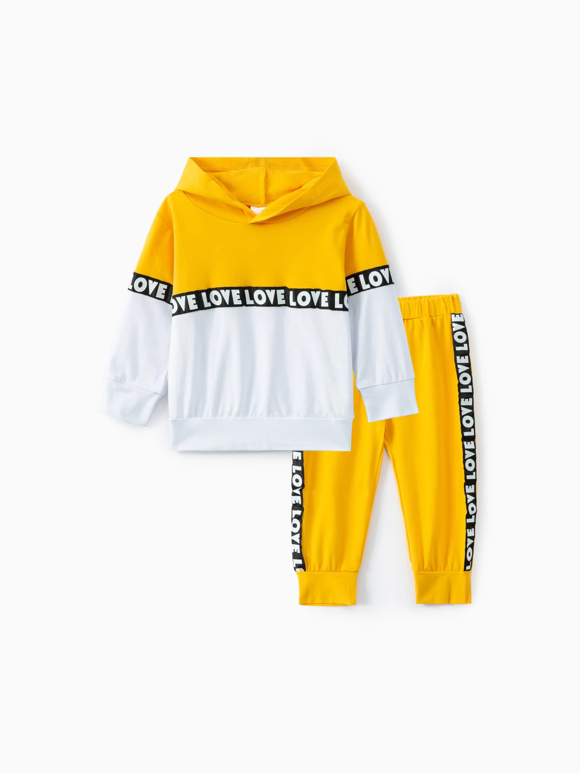 Cakaner Toddler Girls 2-Piece Monogrammed Patchwork Colorblock Set Hooded Long Sleeve Top and Pants Set