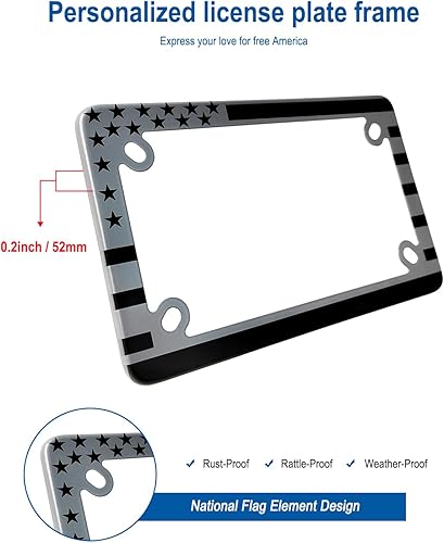 Miniatura 4 de Marco de matrícula de motocicleta  Soporte para placa de bicicleta de acero inoxidable con bandera estadounidense, soporte de metal patriótico de