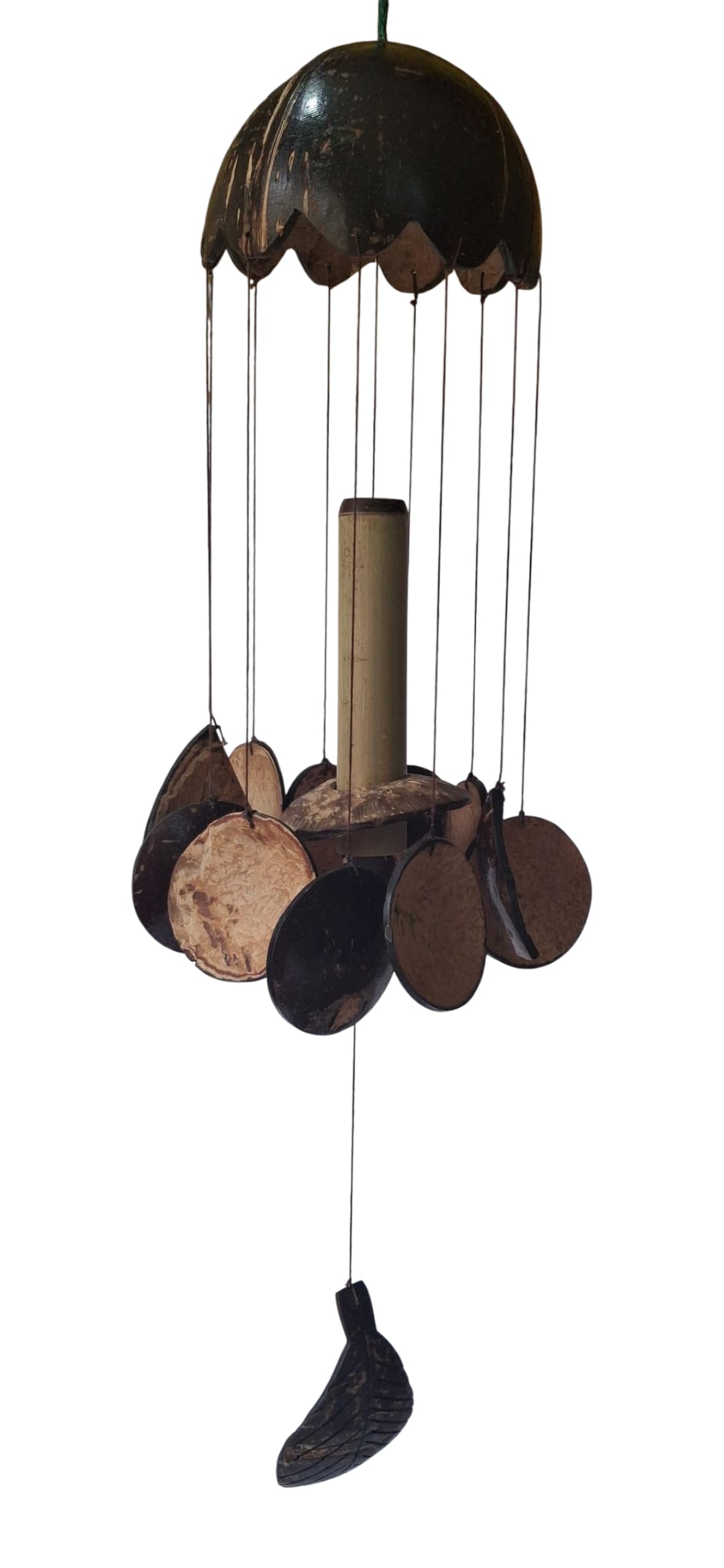 Natural Coconut Shell Wind Chime, Handcrafted Hanging Musical Decor with Wooden Tube, Traditional Tropical Garden Chimes-image-22