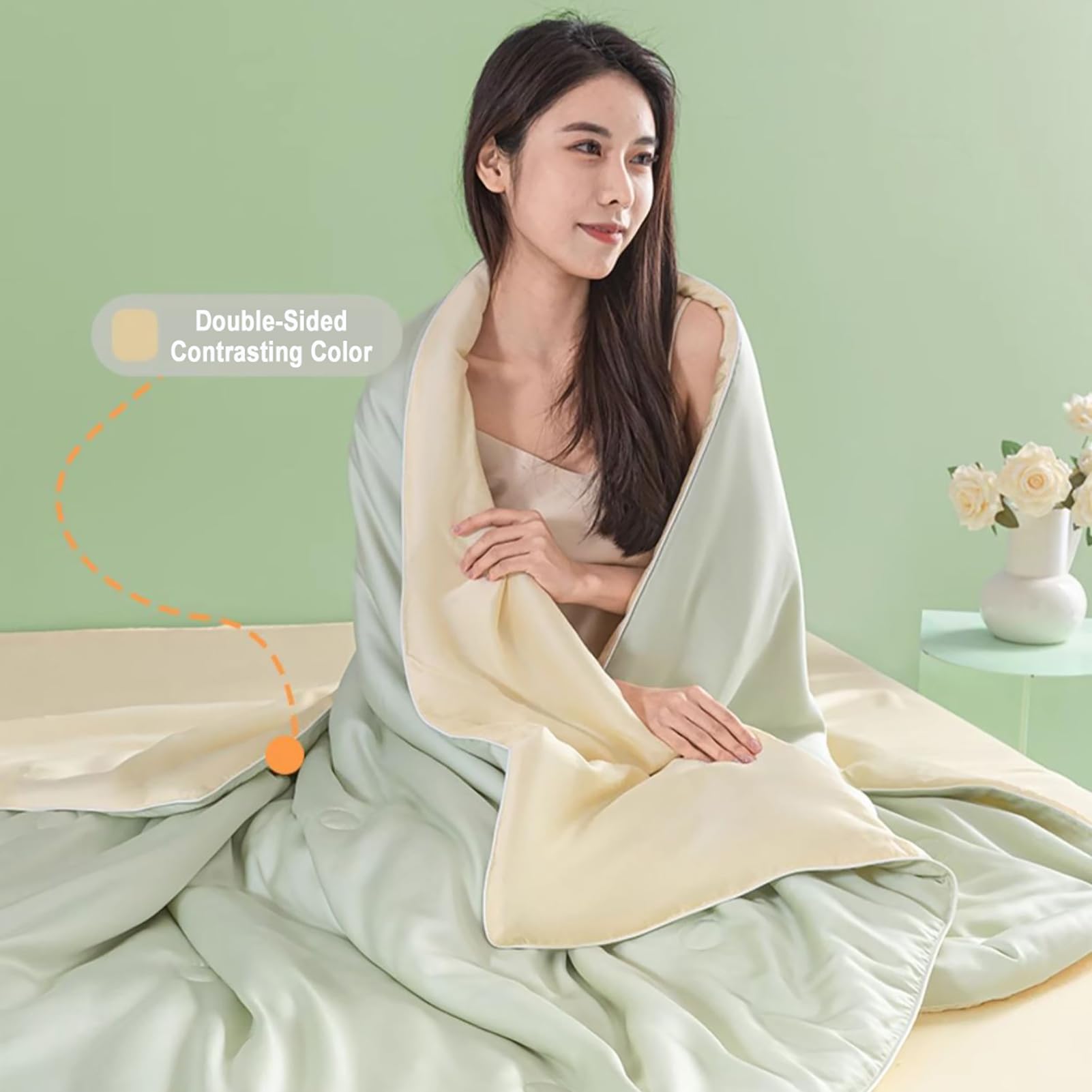 Set di biancheria da letto rinfrescante, double face, in seta di ghiaccio, leggera, per chi dorme al caldo, morbida e reversibile per tutte le stagioni, 180 x 220 cm (trapunta singola)