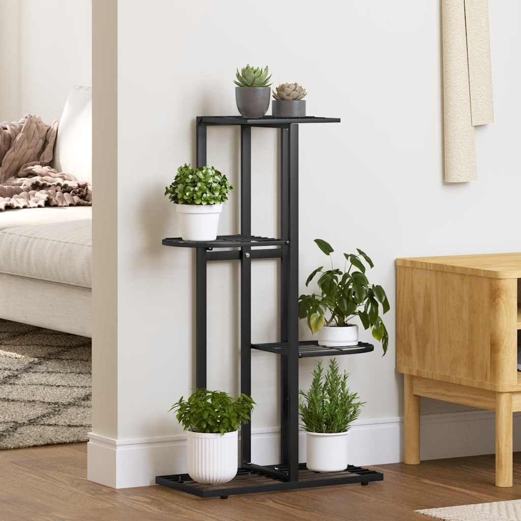 Portavasi a 4 ripiani, 43 x 22 x 76 cm, in metallo, nero | Robusto, durevole, salvaspazio, per interni ed esterni, facile da pulire