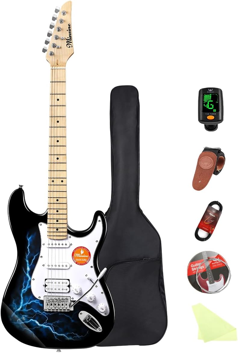 Electric Guitar Beginner Kits, 6 Strings 39 Inch Solid Body Guitarra Electricar Set for Adults With Gig Bag, Strap, Tremolo Arm, Cable & Picks MS100 (Lightning Blue)